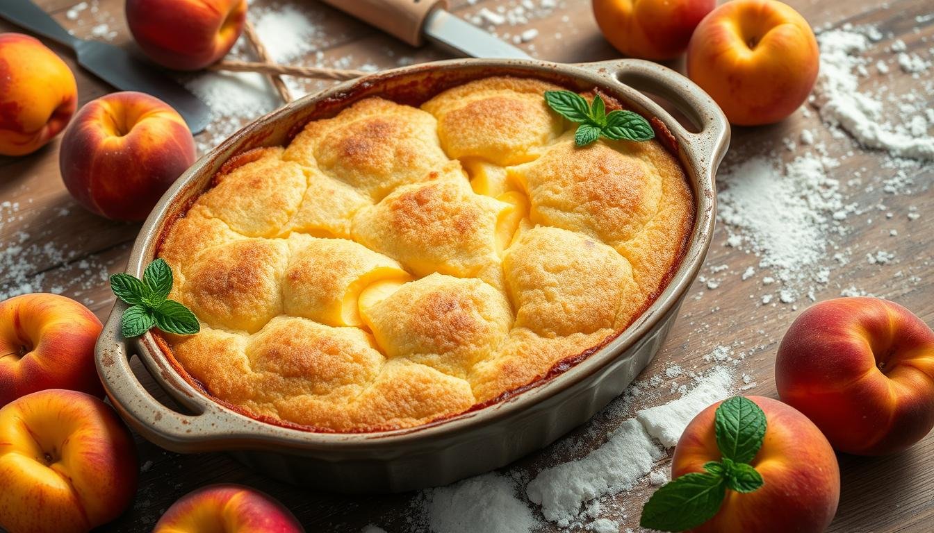 fresh peach cobbler with cake mix